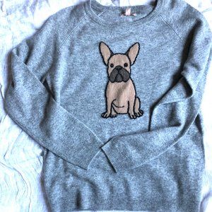 PHILOSOPHY 100% 2-Ply Cashmere Light Gray with the most adorable French Bulldog